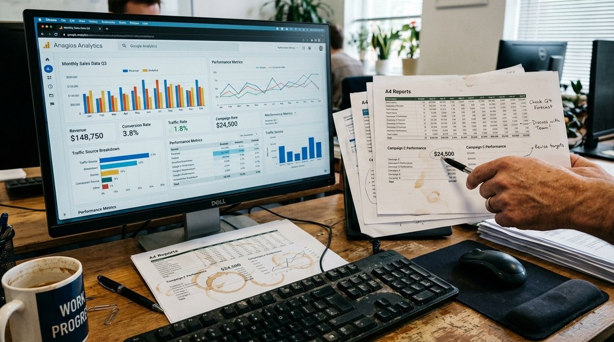 Panel de control con datos reales de Google Search Console y métricas de posicionamiento orgánico en crecimiento Dashboard Google Analytics mostrando métricas SEO y tráfico orgánico