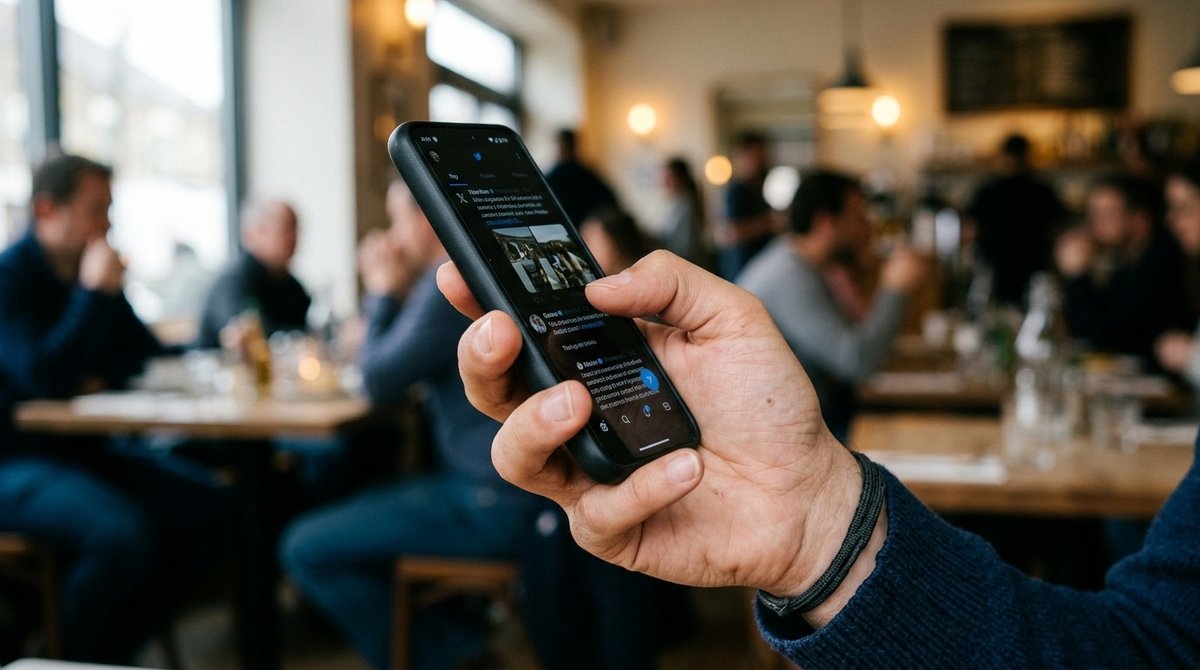 Smartphone mostrando perfil de negocio en Google Maps con notificaciones de reseñas y valoraciones