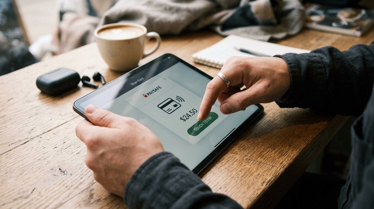 Usuario completando compra online en tablet con checkout simplificado mostrando PayPal, tarjeta y Bizum como opciones de pago Proceso de checkout simplificado en tablet con métodos de pago y formulario optimizado
